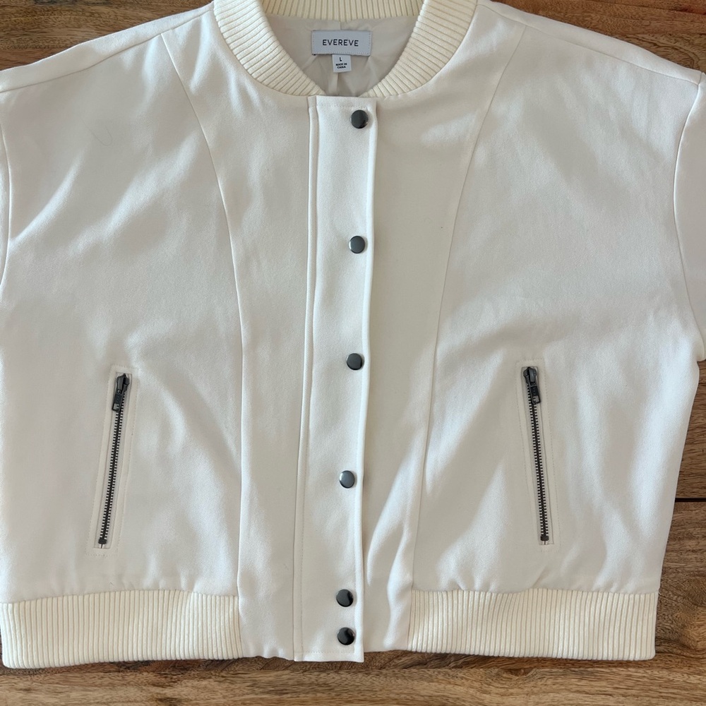 Evereve Cream Ribbed Collar Bomber Jacket
